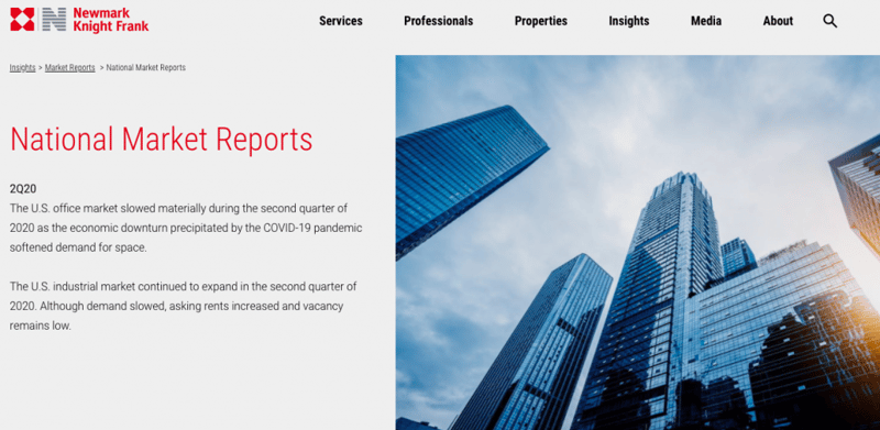 Newmark Knight Frank – Research 2Q 2020 – Real Estate Reports - National Office Market, National Industrial Market, Manhattan Office Market featured image