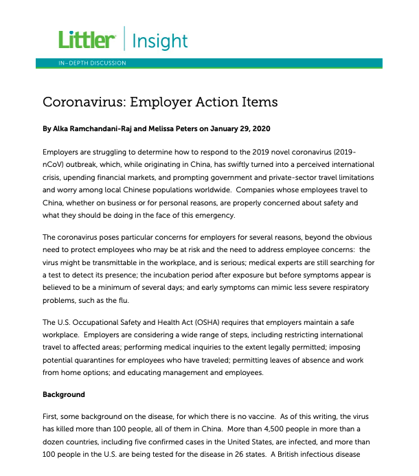 CGCC E-Connects: "Coronavirus: Employer Action Items" featured image